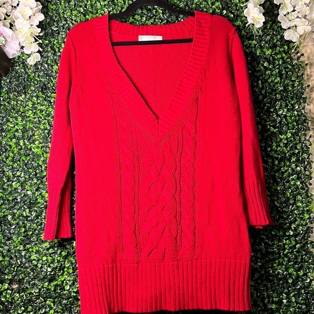 Old Navy Deep V Neck Knit Christmas Sweater Red Medium